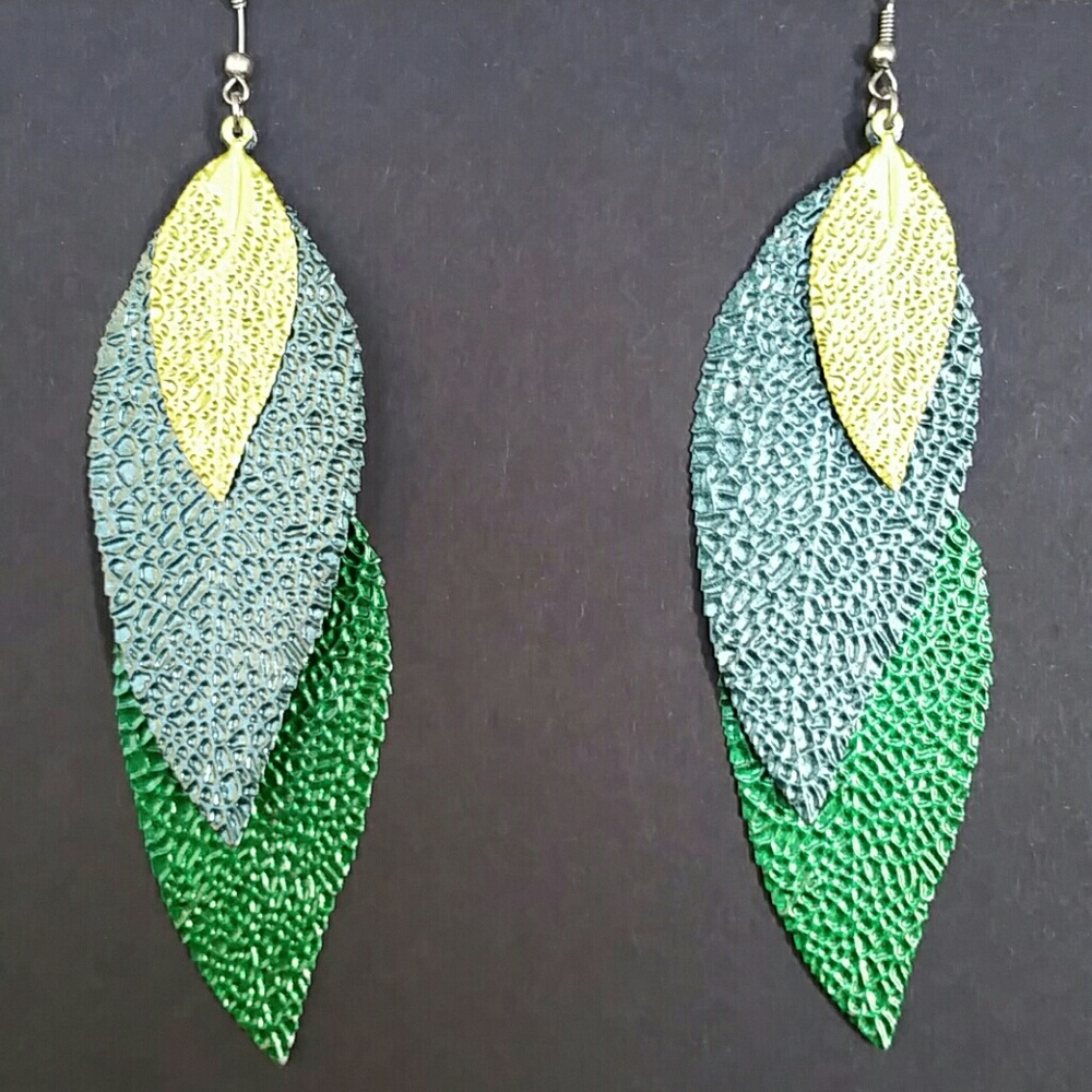 Green Enamel Covered Metal Earrings